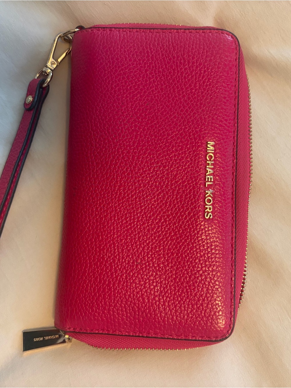 Michael Kors Hot Pink Pebbled Leather Zip Wristlet
